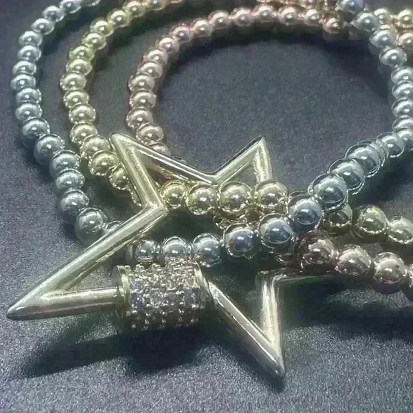 Bracelet Trio Mixed Metals with Rhinestone Star Charm ๐๐๐ - Picture 3 of 3